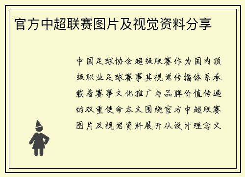 官方中超联赛图片及视觉资料分享